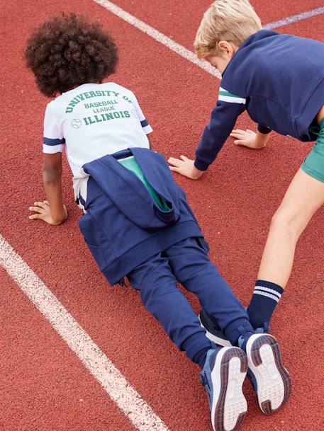 Pantalón de deporte para niño, tejido técnico AZUL OSCURO LISO CON MOTIVOS 