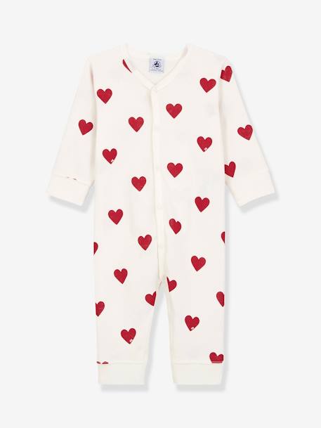 Pelele Corazones de algodón orgánico para bebé PETIT BATEAU BLANCO CLARO ESTAMPADO 