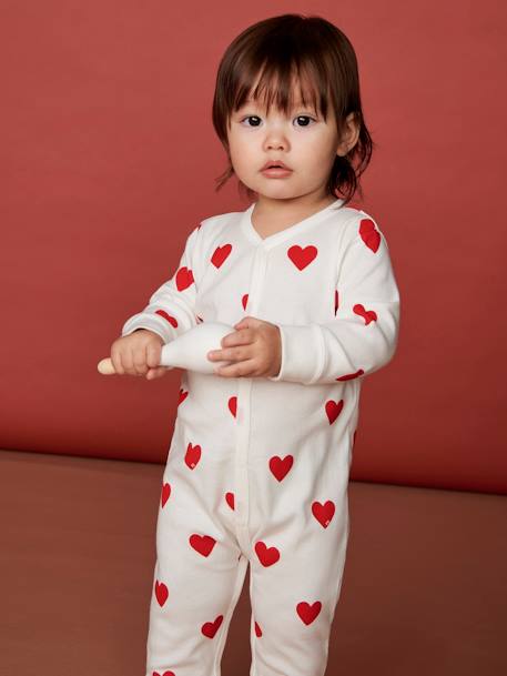 Pelele Corazones de algodón orgánico para bebé PETIT BATEAU BLANCO CLARO ESTAMPADO 