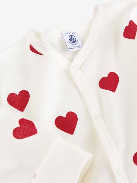 Pelele Corazones de algodón orgánico para bebé PETIT BATEAU BLANCO CLARO ESTAMPADO 