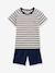 Pijama con short a rayas de algodón para niño - PETIT BATEAU AZUL OSCURO A RAYAS 