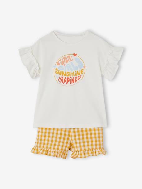 Conjunto de camiseta y short vichy, para niña BLANCO CLARO LISO 