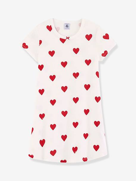 Camisón 'Corazones' de algodón orgánico para niña PETIT BATEAU BLANCO CLARO ESTAMPADO 