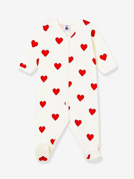 Pelele para bebé con corazones de felpa Petit Bateau BLANCO CLARO ESTAMPADO 