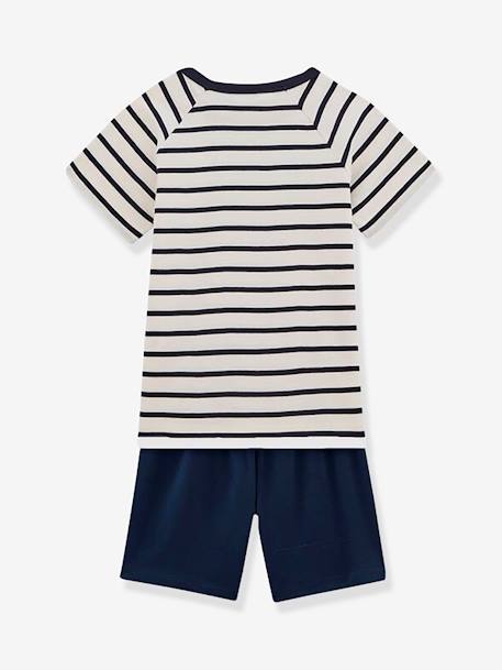 Pijama con short a rayas de algodón para niño - PETIT BATEAU AZUL OSCURO A RAYAS 