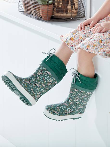 Botas de agua estampadas con cuello acolchado, para niña VERDE MEDIO ESTAMPADO 