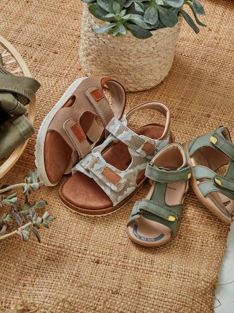 Sandalias anatómicas de piel, para niño AZUL OSCURO LISO+GRIS CLARO ESTAMPADO+MARRON CLARO LISO 