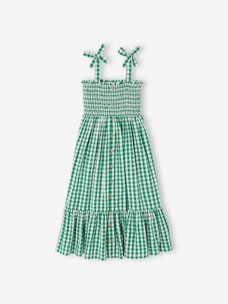 Vestido largo con smocks, para niña VERDE MEDIO A CUADROS 