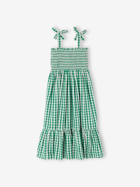 Vestido largo con smocks, para niña VERDE MEDIO A CUADROS 