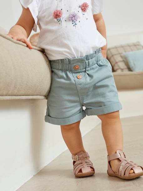 Short con cintura elástica, para bebé beige arcilla+rosa rosa pálido+VERDE MEDIO LISO 