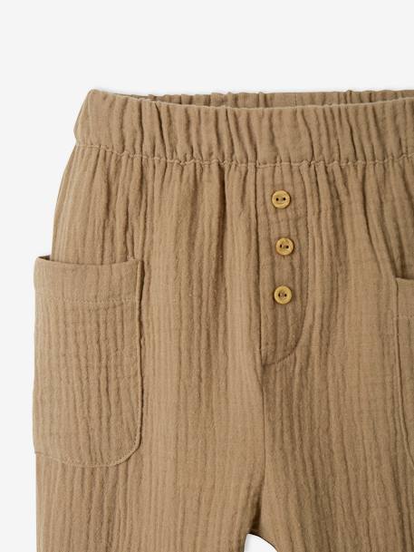 Pantalón de gasa de algodón para bebé BEIGE MEDIO LISO+verde azulado 