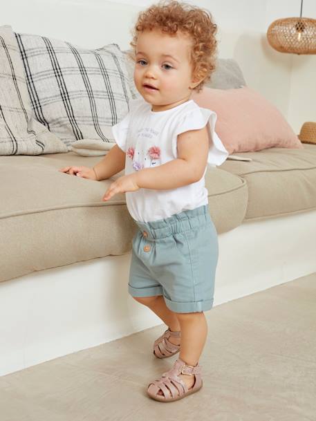 Short con cintura elástica, para bebé beige arcilla+rosa rosa pálido+VERDE MEDIO LISO 
