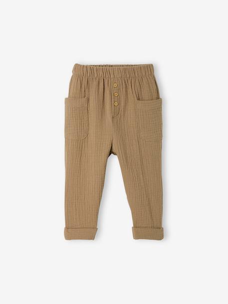 Pantalón de gasa de algodón para bebé BEIGE MEDIO LISO+verde azulado 