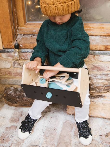 Caja de herramientas de bricolaje de madera negro 