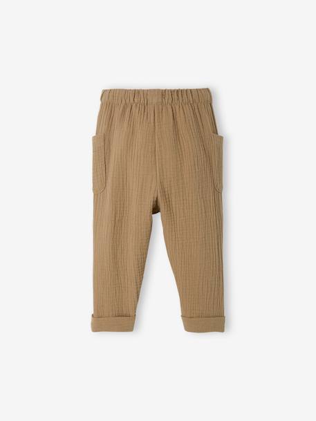 Pantalón de gasa de algodón para bebé BEIGE MEDIO LISO+verde azulado 