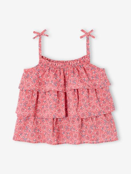 Blusa estampada con volantes, para niña ROSA MEDIO ESTAMPADO 