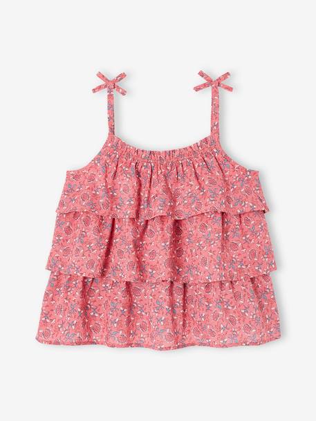 Blusa estampada con volantes, para niña ROSA MEDIO ESTAMPADO 