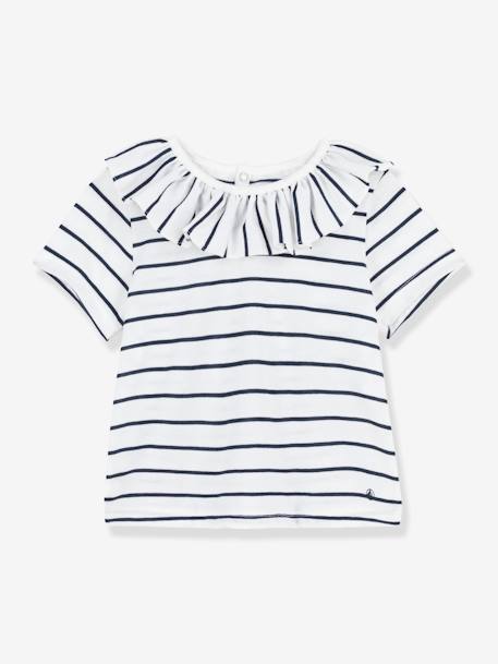 Blusa de manga corta a rayas de punto para bebé PETIT BATEAU BLANCO MEDIO A RAYAS 