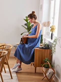 Ropa Premamá-Vestidos embarazo-Vestido de gasa de algodón con tirantes finos, para embarazo y lactancia