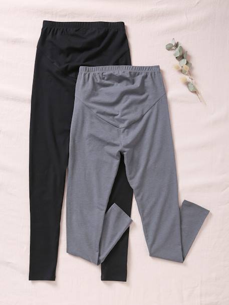 Pack de 2 leggings para embarazo de punto stretch NEGRO OSCURO LISO 