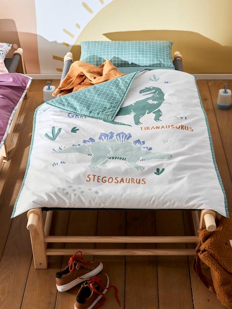 Manta de siesta personalizable para escuela infantil MINILI DINOS VERDE MEDIO LISO CON MOTIVOS 