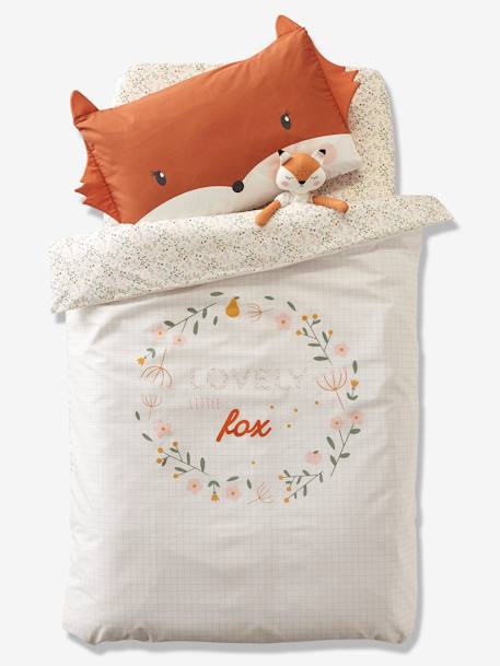 Funda de almohada para bebé Florecillas NARANJA MEDIO LISO CON MOTIVOS 