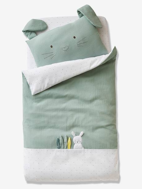 Funda de almohada de gasa de algodón para bebé Conejo Verde VERDE MEDIO LISO CON MOTIVOS 