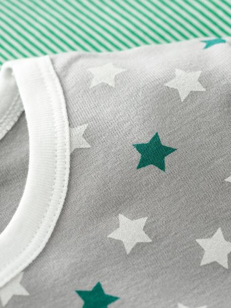 Pack de 2 pijamas con short Estrellas y milrayas de algodón para niño PETIT BATEAU VERDE MEDIO A RAYAS 