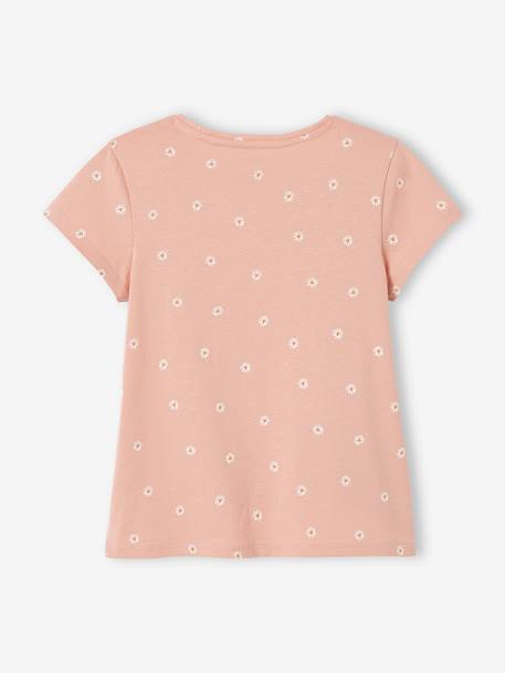 Camiseta con flores en relieve, para niña crudo+ROSA CLARO ESTAMPADO 