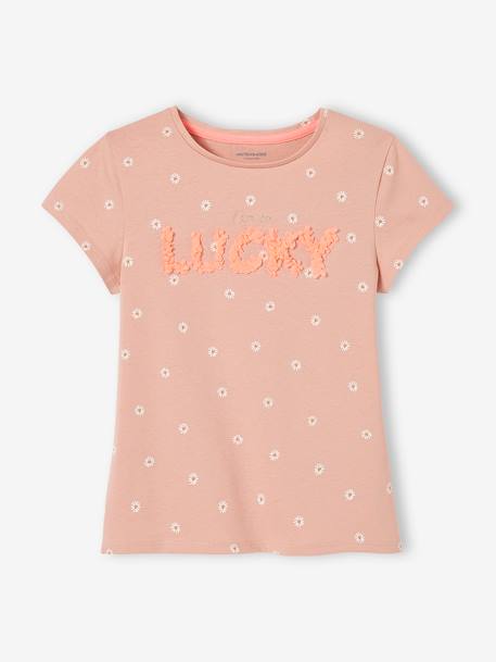 Camiseta con flores en relieve, para niña crudo+ROSA CLARO ESTAMPADO+ROSA OSCURO ESTAMPADO 