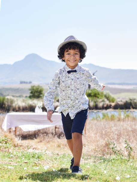 Bermudas de algodón y lino para niño azul+AZUL OSCURO LISO CON MOTIVOS+BEIGE CLARO LISO CON MOTIVOS+verde sauce 