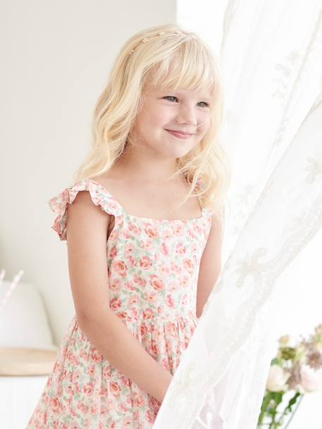 Vestido de fiesta con flores y tirantes con volantes BLANCO CLARO ESTAMPADO 