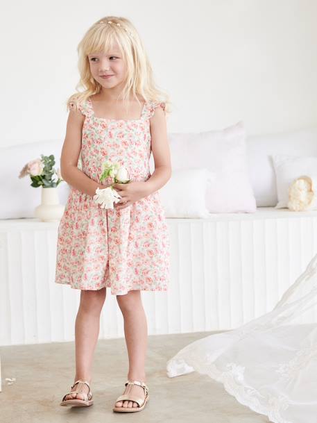 Vestido de fiesta con flores y tirantes con volantes BLANCO CLARO ESTAMPADO 