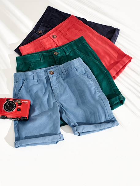 Bermudas chino para niño azul grisáceo+AZUL MEDIO LISO CON MOTIVOS+beige+rojo+verde 