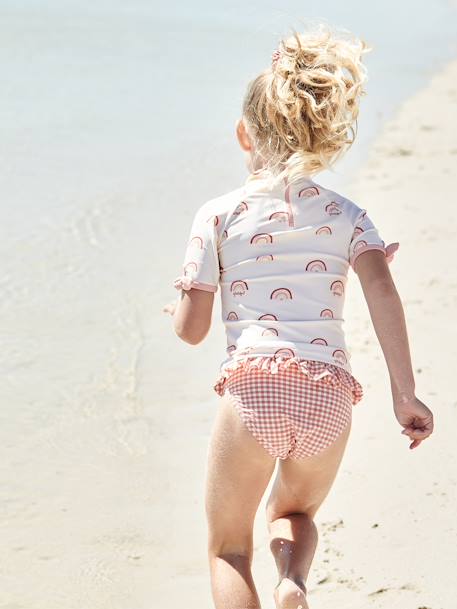 Bikini con estampado Vichy, para niña NARANJA MEDIO A CUADROS 