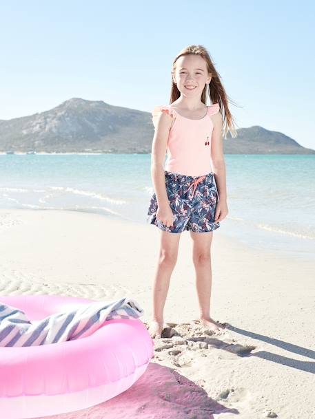 Bañador short Trópicos, para niña AZUL MEDIO ESTAMPADO 