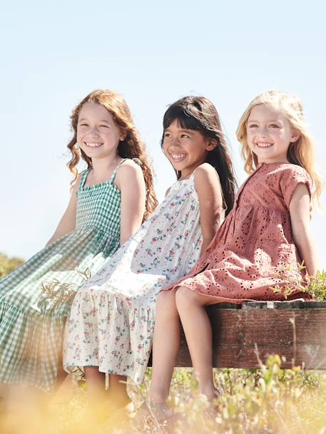 Vestido largo con smocks, para niña VERDE MEDIO A CUADROS 