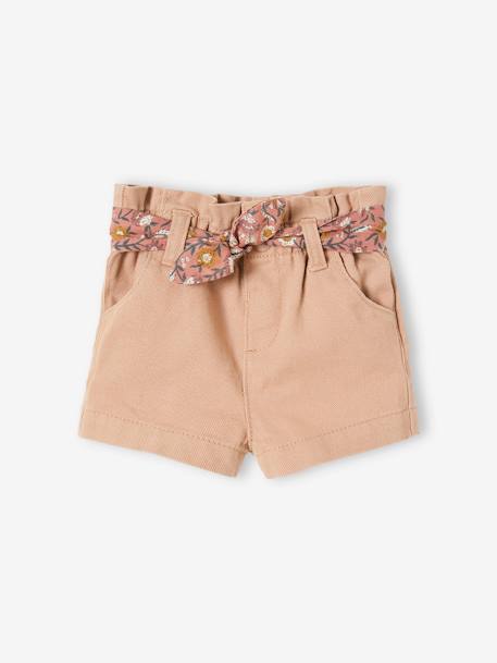 Short con cintura elástica y cinturón de tejido, para bebé BEIGE MEDIO LISO CON MOTIVOS 