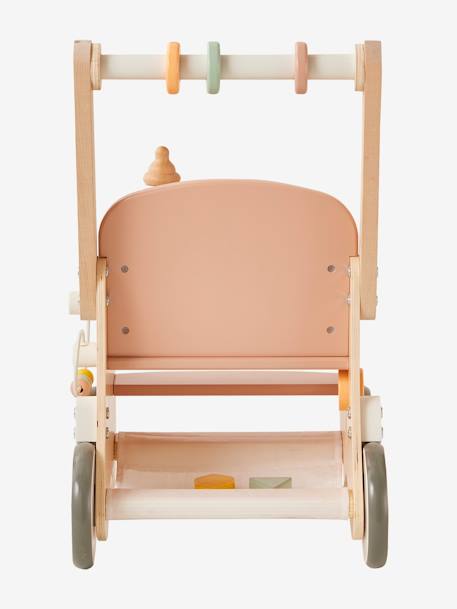 Carrito andador con silla para muñeca de madera FSC® rosado+verde 