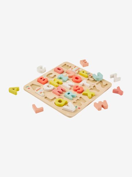 Puzzle con letras para encajar, de madera multicolor+ROSA CLARO LISO CON MOTIVOS 