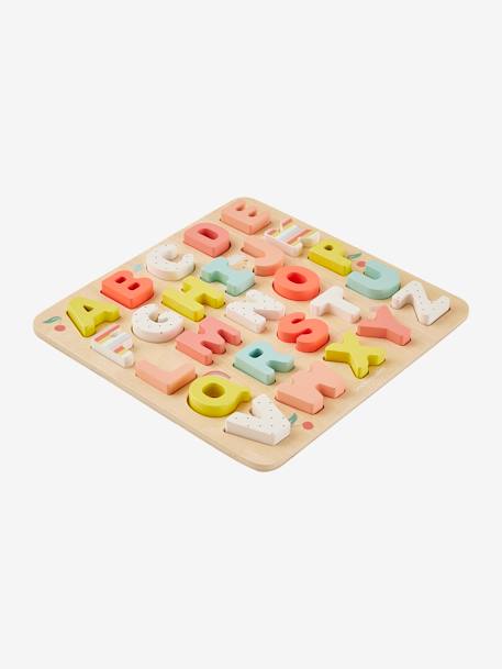 Puzzle con letras para encajar, de madera multicolor+ROSA CLARO LISO CON MOTIVOS 