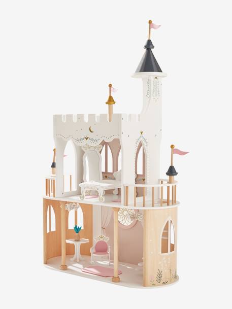 Castillo de princesas para muñecas modelo de madera FSC® BLANCO CLARO LISO CON MOTIVOS 