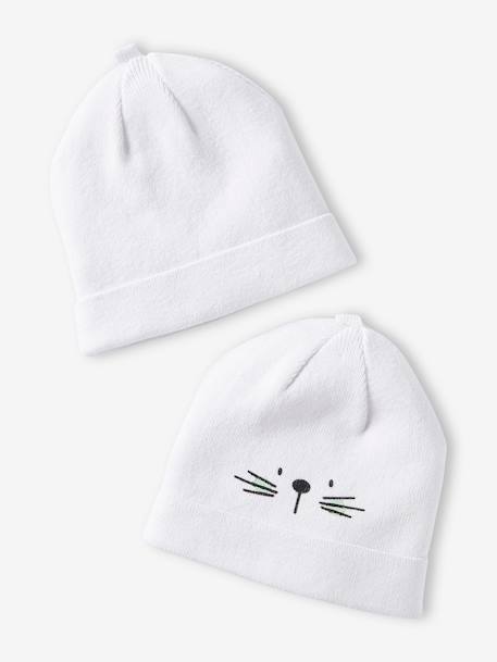 Pack de 2 gorros de algodón, bebé BLANCO CLARO LISO CON MOTIVOS 