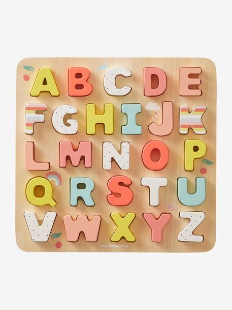 Puzzle con letras para encajar, de madera multicolor+ROSA CLARO LISO CON MOTIVOS 