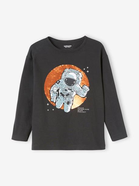 Camiseta con lentejuelas reversibles Astronauta, niño gris jaspeado+GRIS OSCURO LISO CON MOTIVOS 