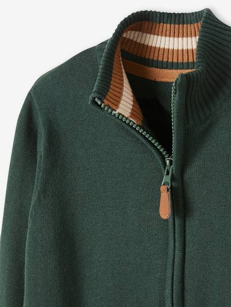 Chaqueta de punto de cuello alto con cremallera, para niño AZUL MEDIO JASPEADO+VERDE OSCURO LISO CON MOTIVOS 