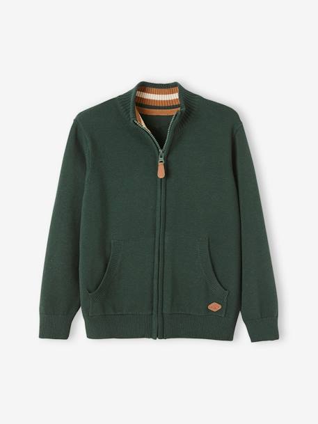 Chaqueta de punto de cuello alto con cremallera, para niño AZUL MEDIO JASPEADO+VERDE OSCURO LISO CON MOTIVOS 