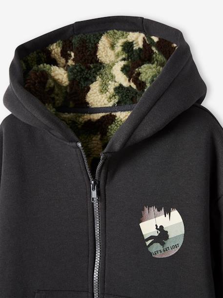 Sudadera con cremallera y forro sherpa de camuflaje para niño GRIS OSCURO LISO CON MOTIVOS 