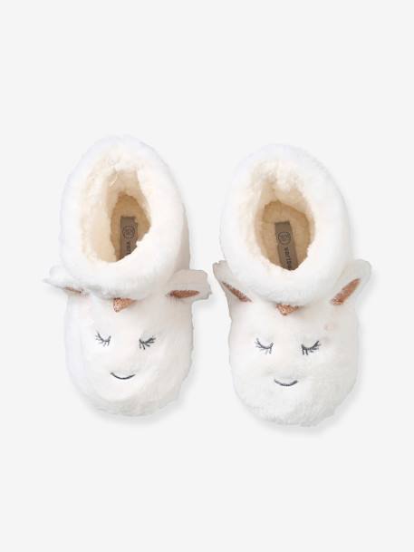 Zapatillas de casa estilo peluche unicornios, para niña BLANCO CLARO LISO CON MOTIVOS 