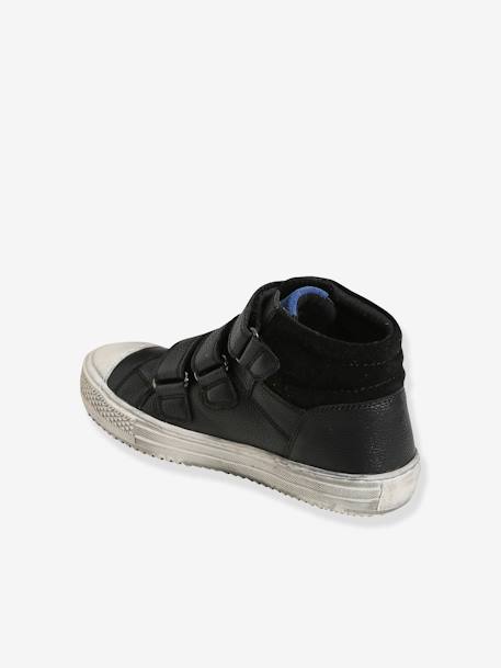 Zapatillas de caña alta de piel, para niño MARRON OSCURO LISO+NEGRO OSCURO LISO 